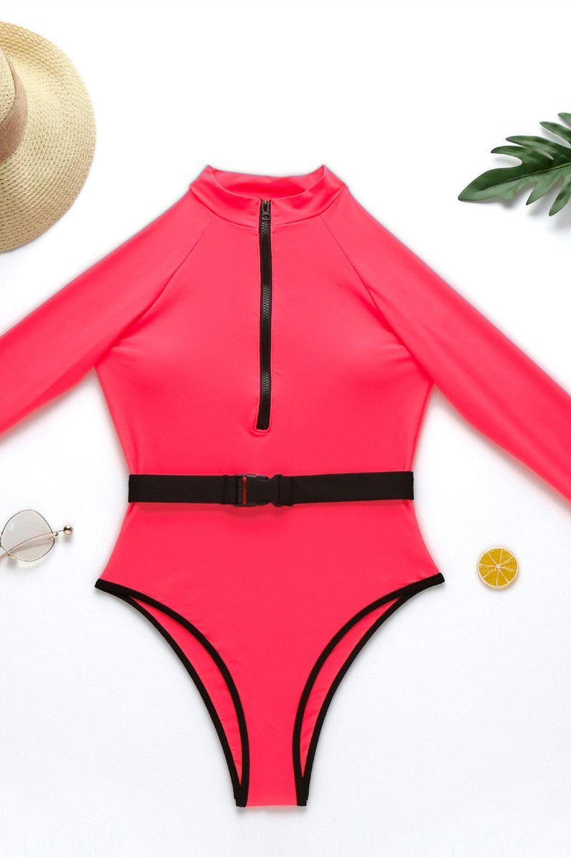 Bright Color Belt One Piece Swimwear