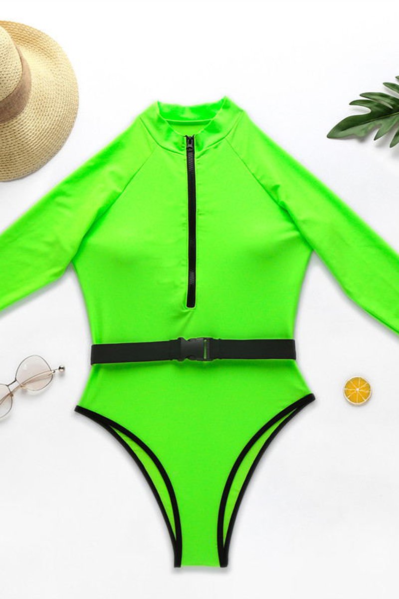 Bright Color Belt One Piece Swimwear