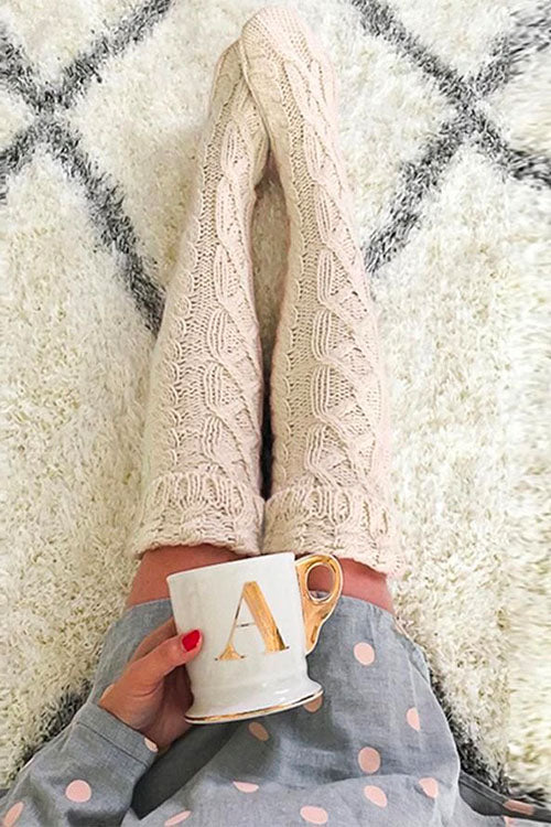 Cable Knit Knee-High Winter Stockings