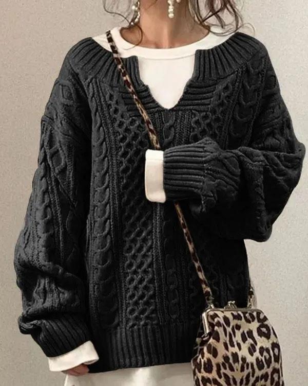 Chic V Neck Hand Twist Sweater