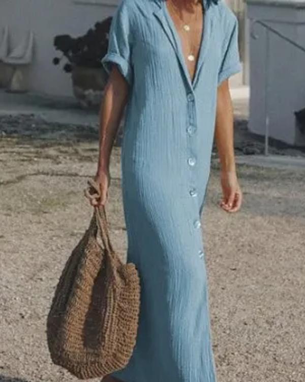 Button Down Linen Maxi Shirt Dress