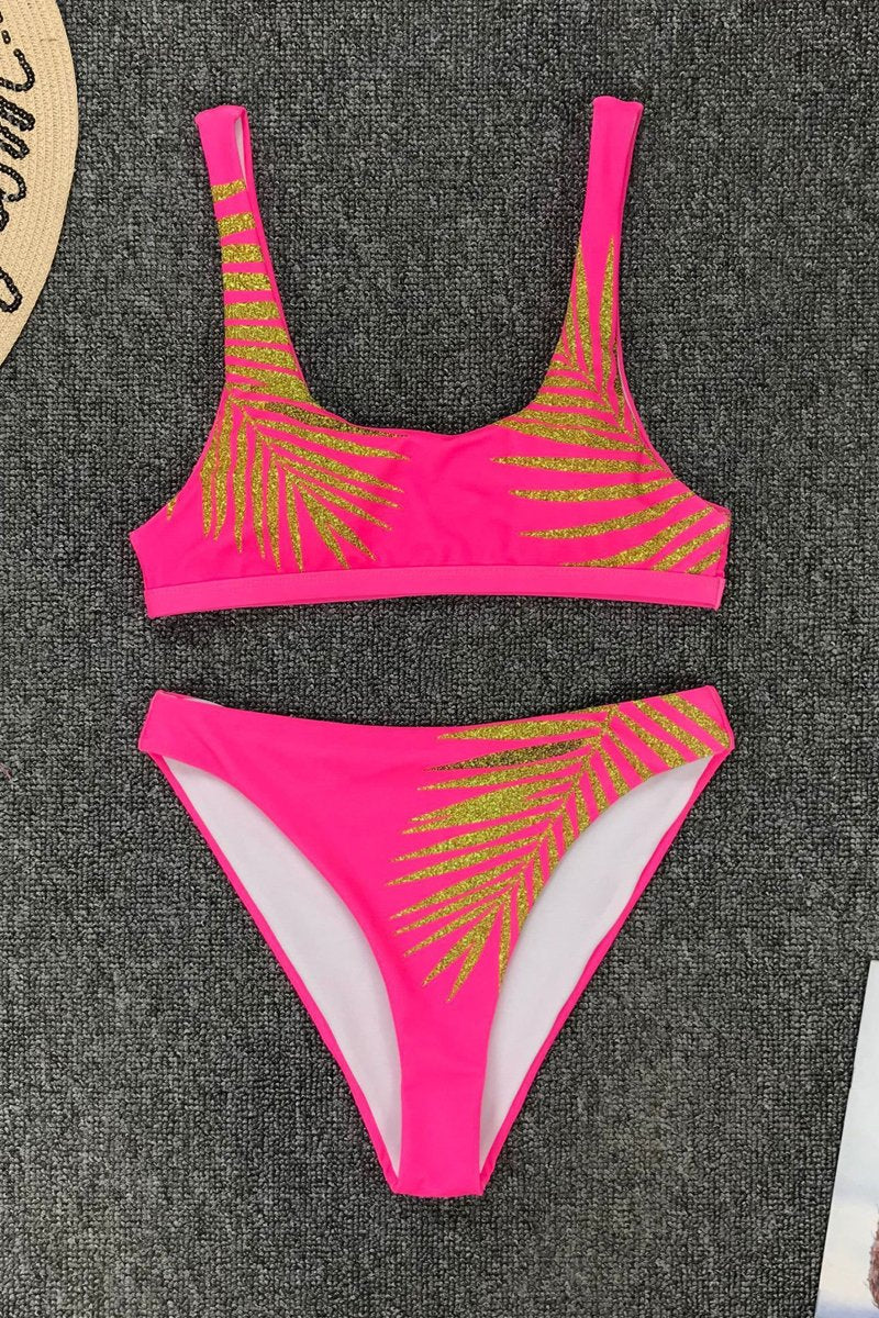 Bronzing Print Two Pieces Swimwear