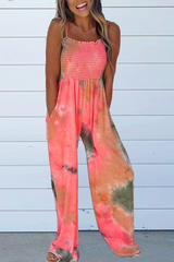 Tie Dye Print Suspenders Jumpsuit