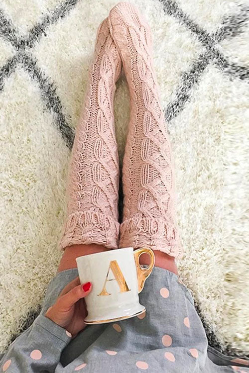 Cable Knit Knee-High Winter Stockings