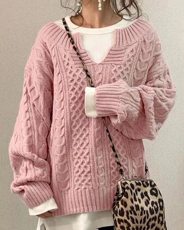 Chic V Neck Hand Twist Sweater