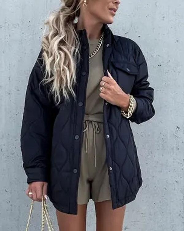 Button Down Cotton Padded Long Jacket