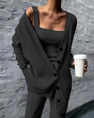 Camisole Sweater Cardigan Knit Pants 3 Pieces Set