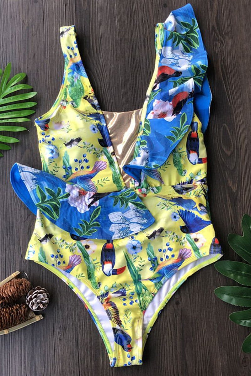 Ruffle Printed One Piece Swimwear