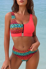 Zipper Leopard Two Pieces Swimwear