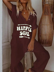 Printed Loose Button Up Jumpsuit