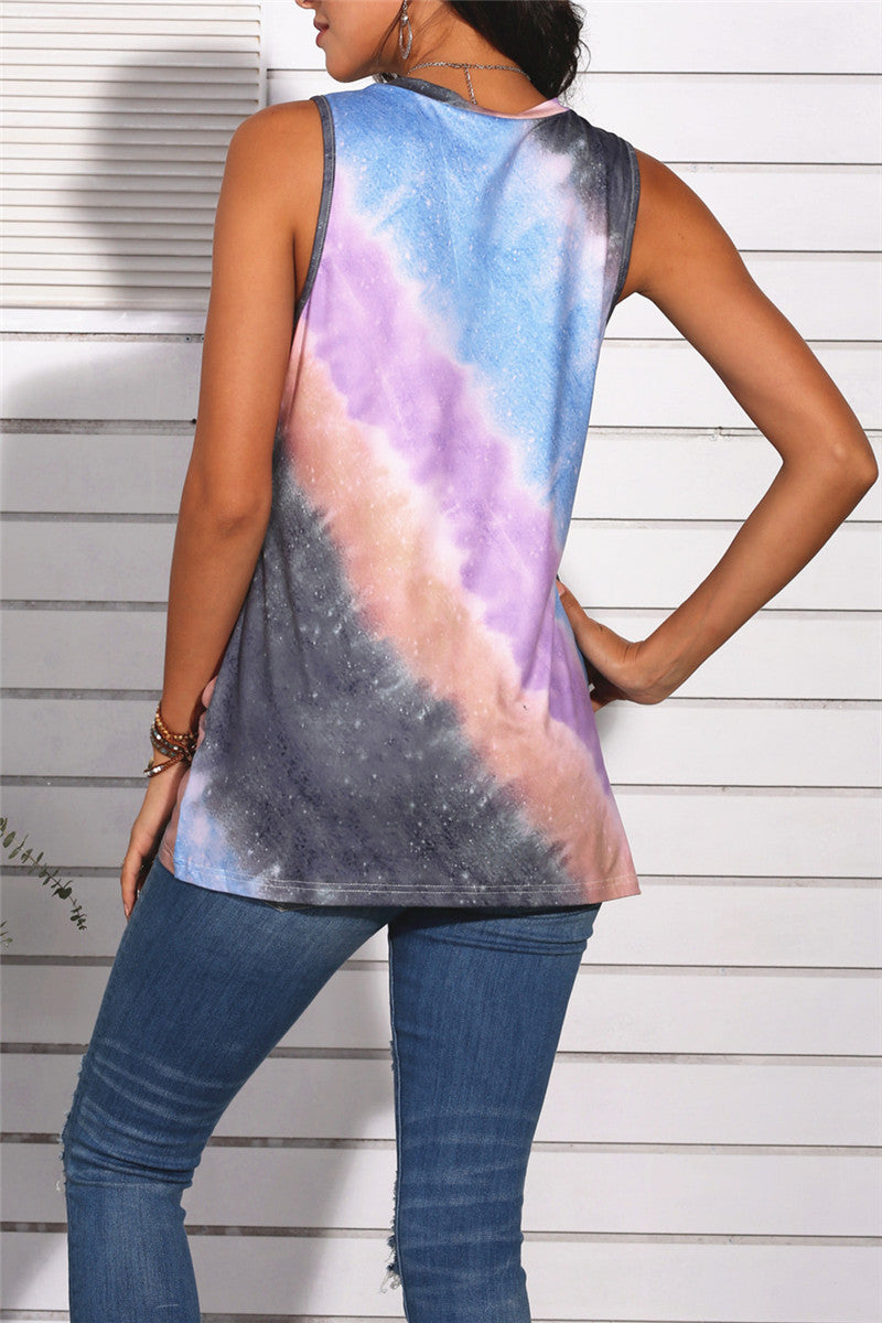 Tie Dye Print Sleeveless T Shirt