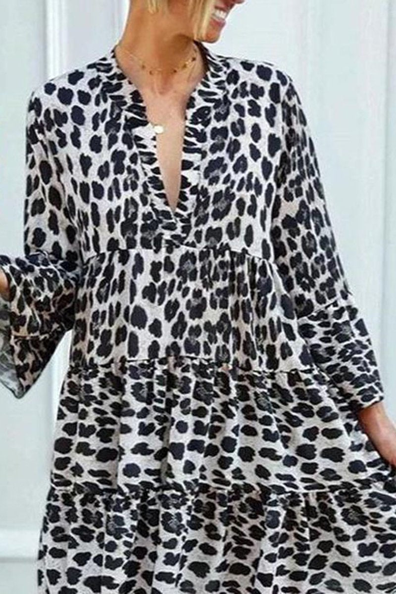 Bohemian Leopard Print V-Neck Dress