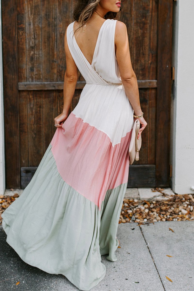 Bohemian V-Neck Stripe Sleeveless Dress