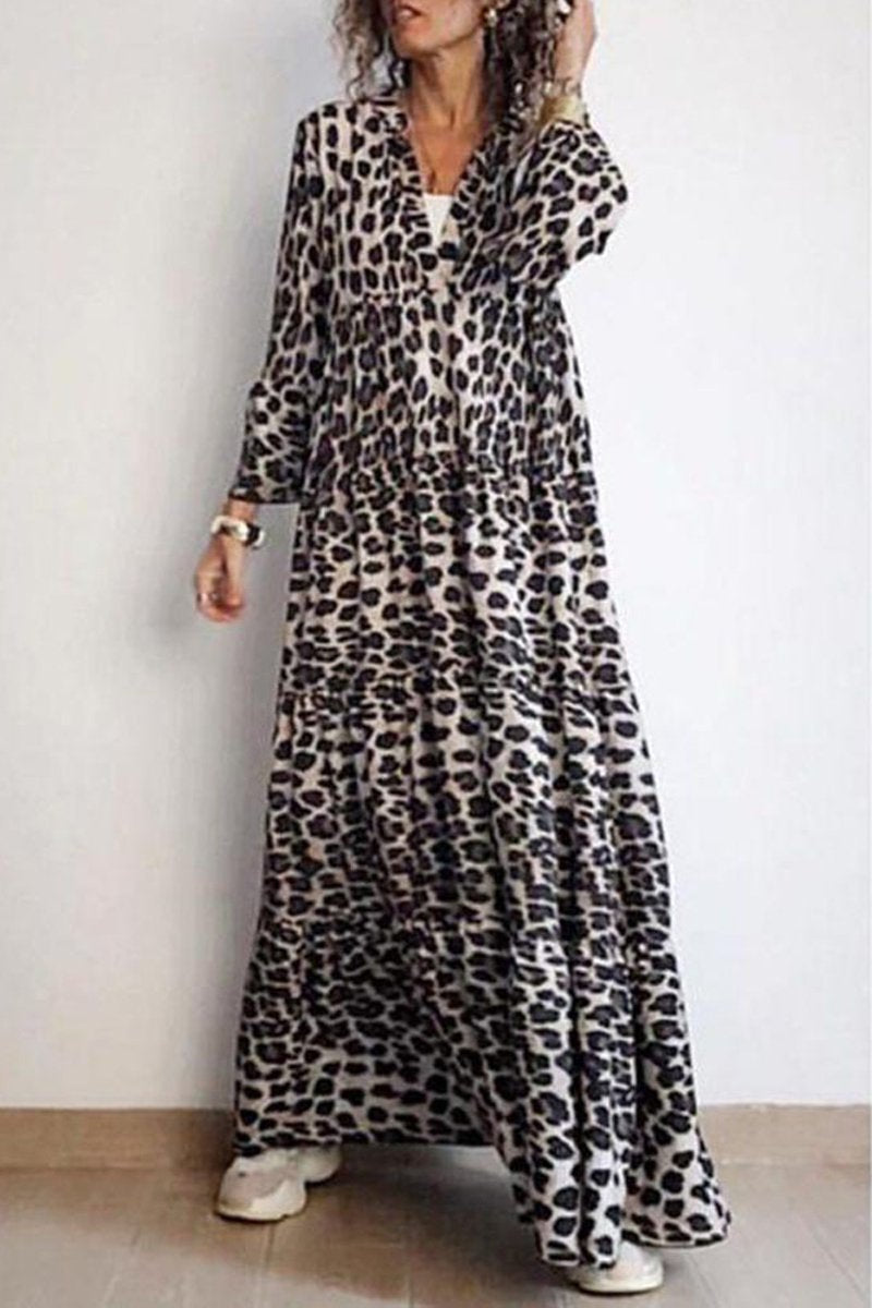 Bohemian Leopard Print Maxi Dress