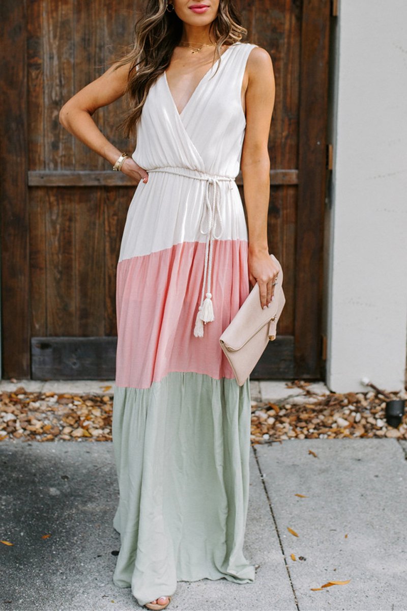 Bohemian V-Neck Stripe Sleeveless Dress