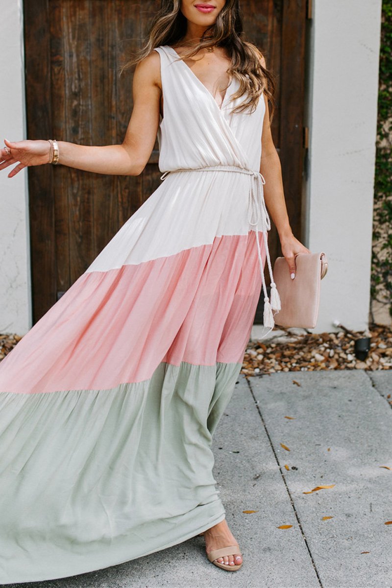 Bohemian V-Neck Stripe Sleeveless Dress