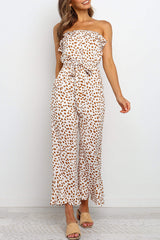 Printed Ruffle Belted Sleeveless Jumpsuit