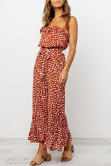 Printed Ruffle Belted Sleeveless Jumpsuit