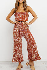 Printed Ruffle Belted Sleeveless Jumpsuit