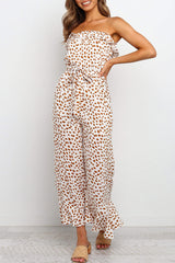 Printed Ruffle Belted Sleeveless Jumpsuit