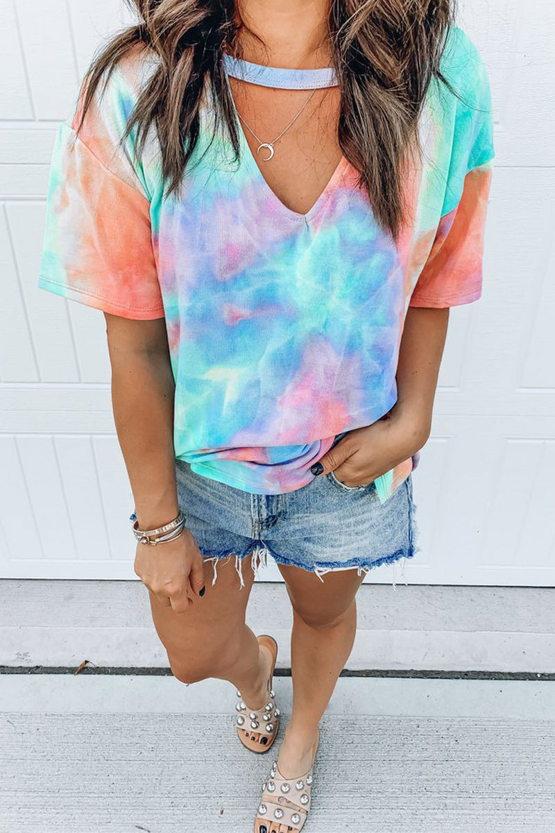 Tie Dye V-Neck Short Sleeve T-Shirt