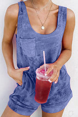 Tie Dye Round Neck Pocket Romper