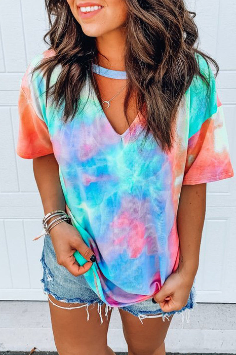 Tie Dye V-Neck Short Sleeve T-Shirt