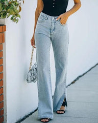 Retro Blue Split Wide Leg Jeans