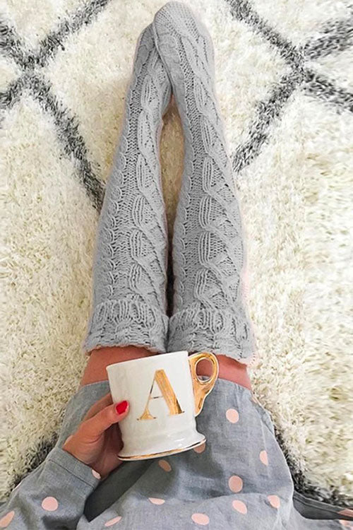 Cable Knit Knee-High Winter Stockings