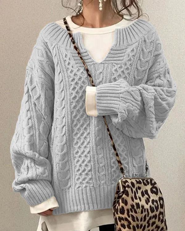 Chic V Neck Hand Twist Sweater