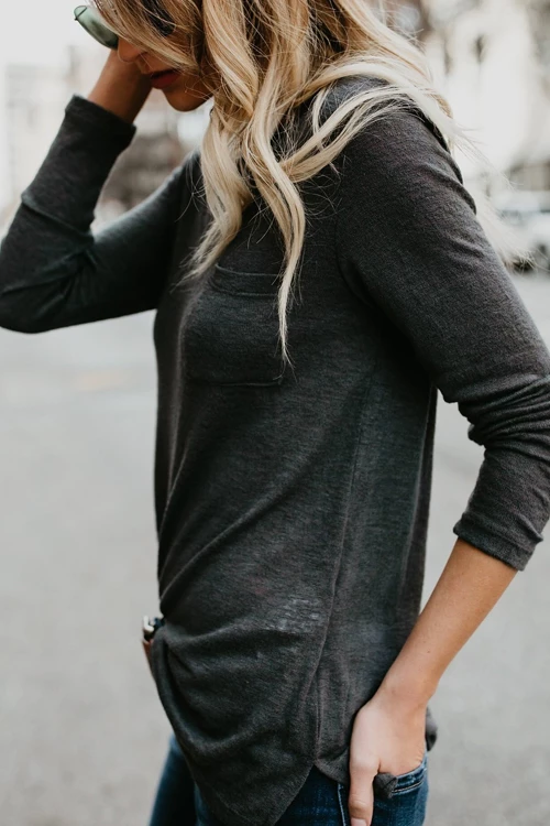 Chic Grey Pocket T-shirt