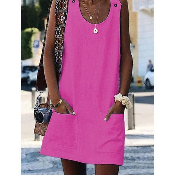 Round Neck Women  Shift Cotton-Blend Dresses