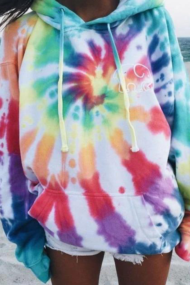 Tie Dye Long Sleeve Drawstring Hoodie