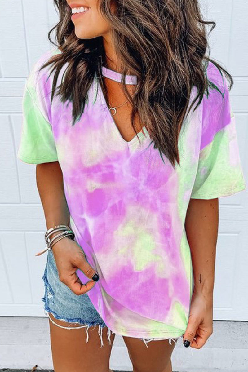 Tie Dye V-Neck Short Sleeve T-Shirt