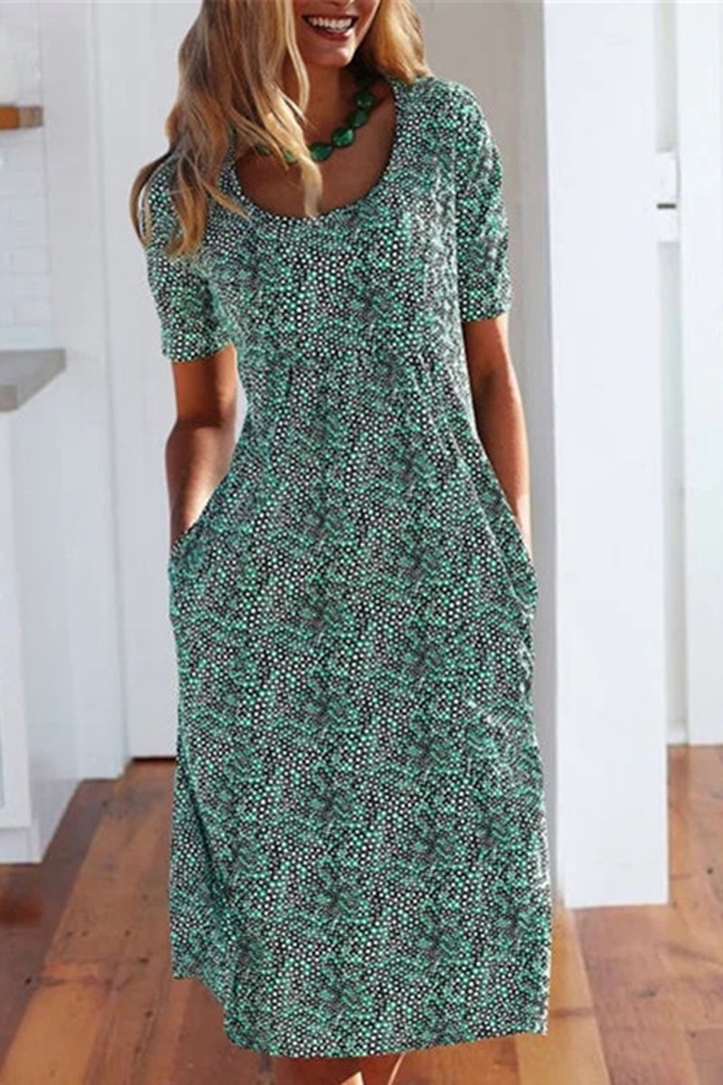 Scoop Neck Dots Printed Midi Dress