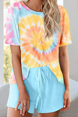 Round Neck Tie Dye Drawstring Two Piece Sets