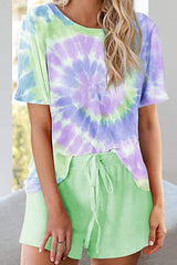 Round Neck Tie Dye Drawstring Two Piece Sets