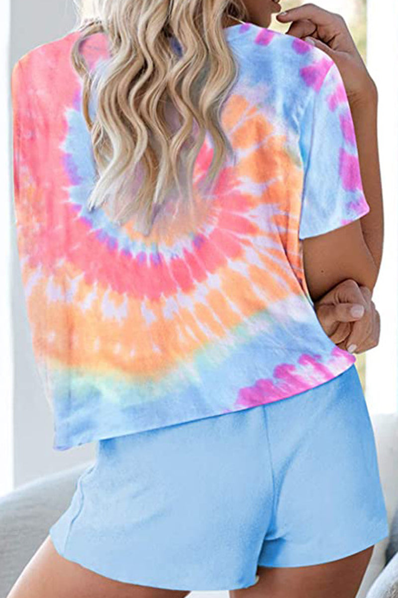 Round Neck Tie Dye Drawstring Two Piece Sets