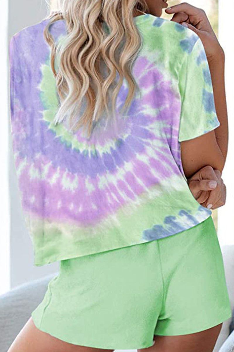 Round Neck Tie Dye Drawstring Two Piece Sets