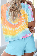 Round Neck Tie Dye Drawstring Two Piece Sets