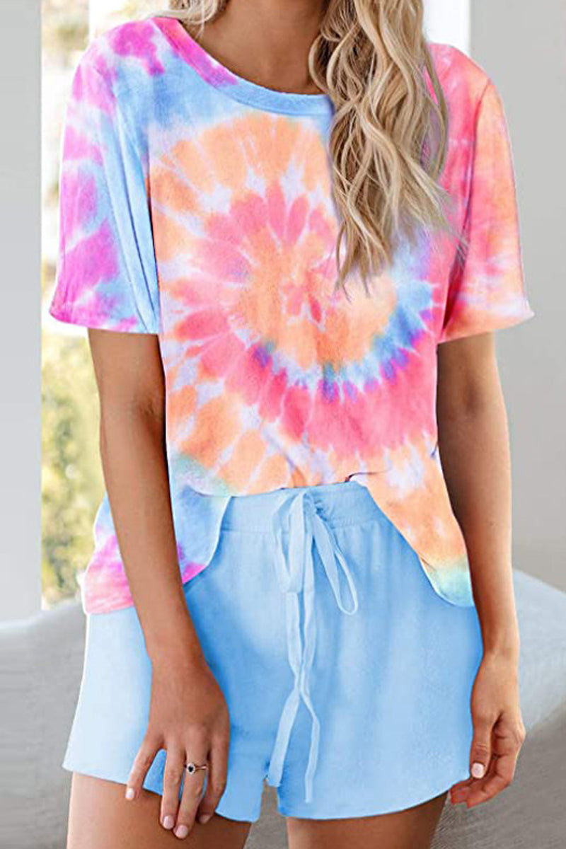 Round Neck Tie Dye Drawstring Two Piece Sets