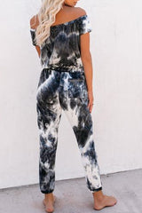 Tie Dye Off The Shoulder Drawstring Jumpsuit