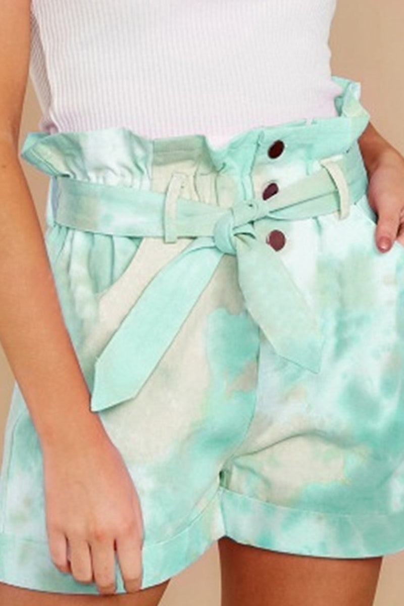 Tie Dye Belted Ruffle Pocket Shorts