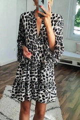 Bohemian Leopard Print V-Neck Dress