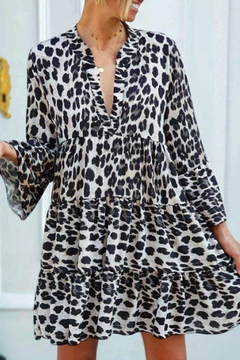 Bohemian Leopard Print V-Neck Dress