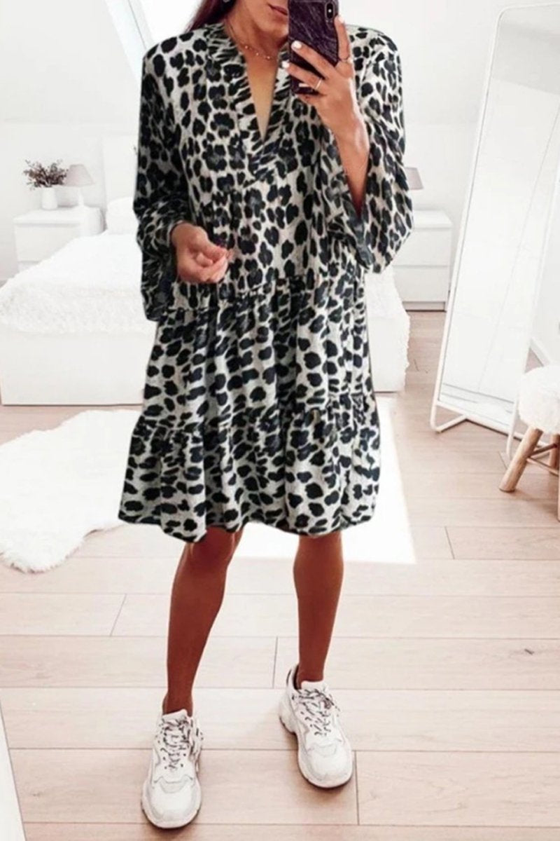 Bohemian Leopard Print V-Neck Dress