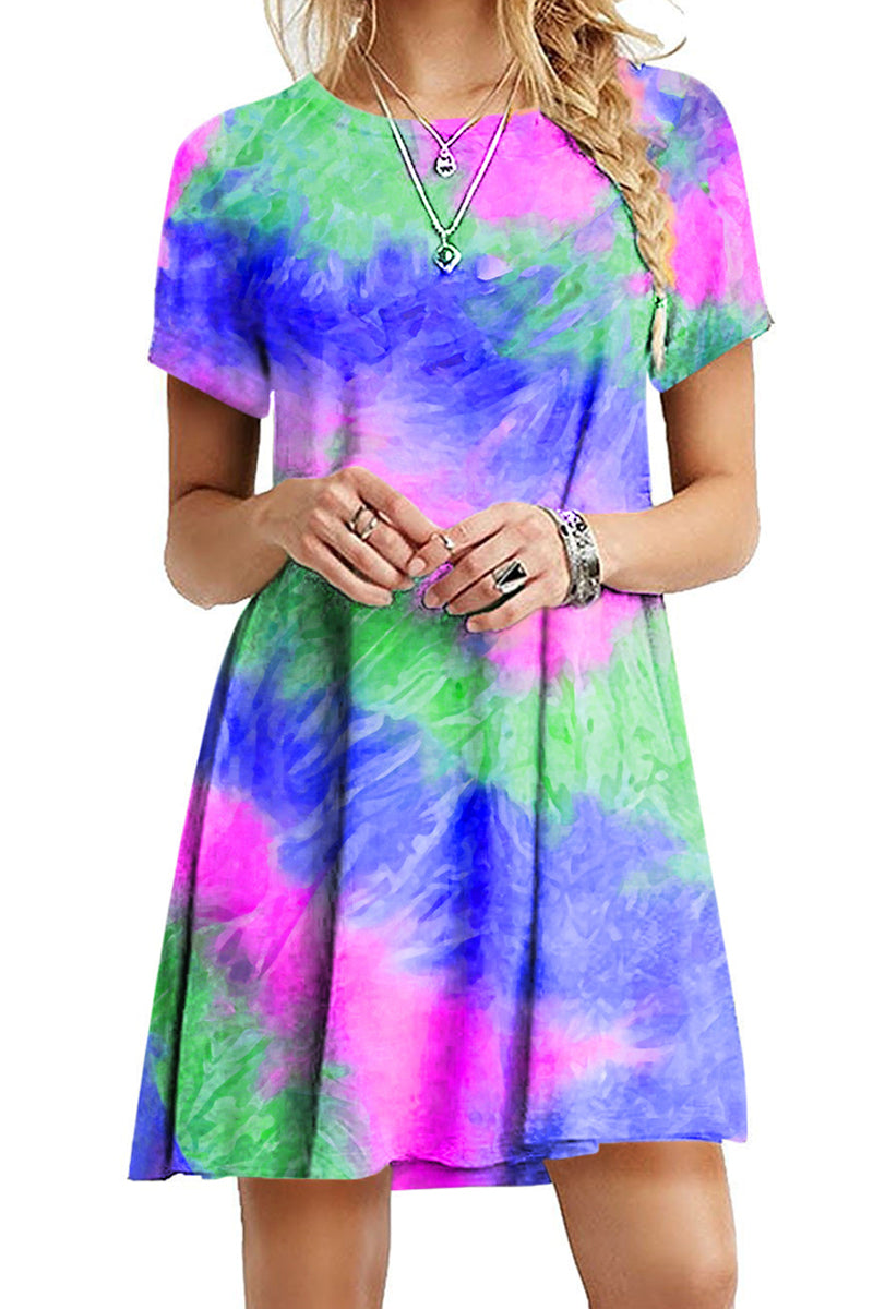 Rainbow Tie Dye Plus Size Mini Dress