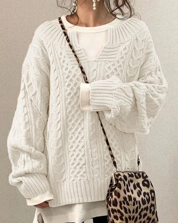 Chic V Neck Hand Twist Sweater