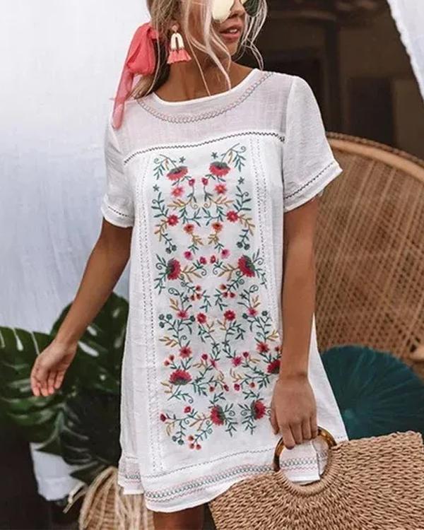 Chic Embroidery Flower Mini Dress