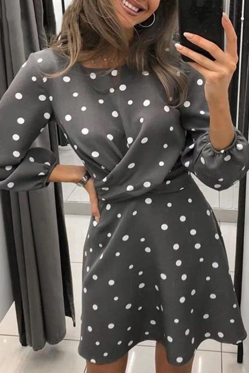 Casual Dot O Neck Printed Dresses(4 Colors)